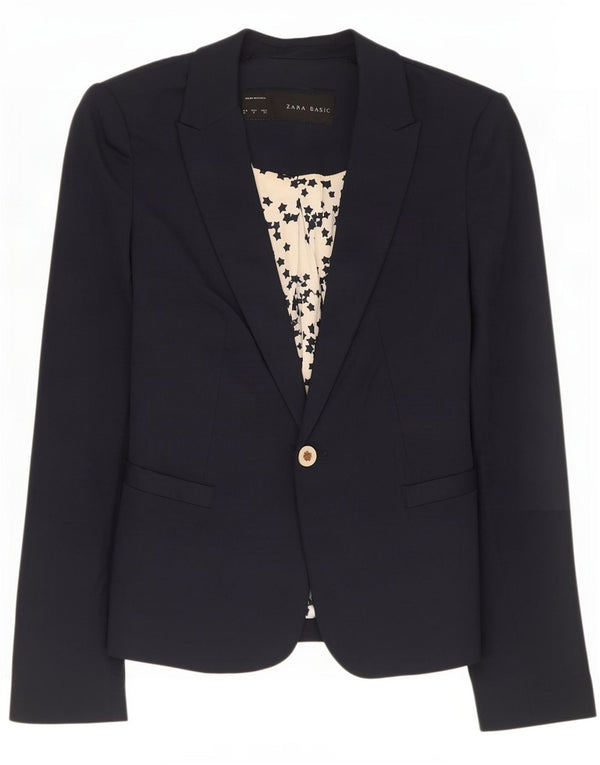 Jaqueta blazer feminina Zara com 1 botão Reino Unido 10 pequena azul marinho