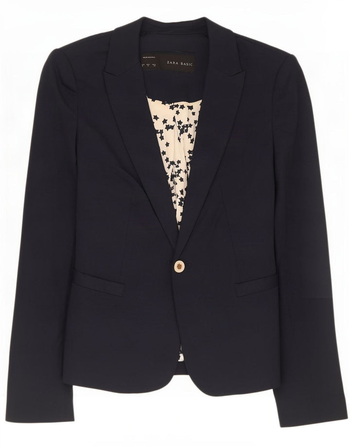 Jaqueta blazer feminina Zara com 1 botão Reino Unido 10 pequena azul marinho
