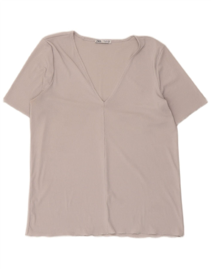 Camiseta feminina Zara UK 14 grande cinza