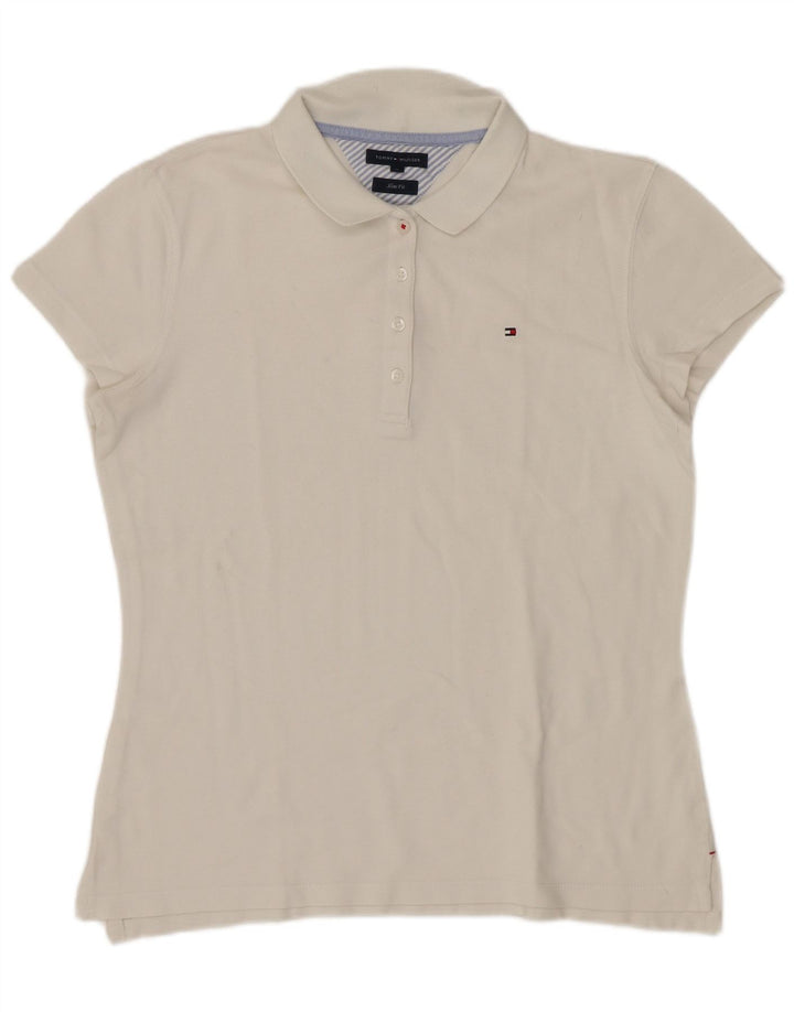 Camisa polo feminina Tommy Hilfiger Slim Fit Reino Unido 12 Médio Branco