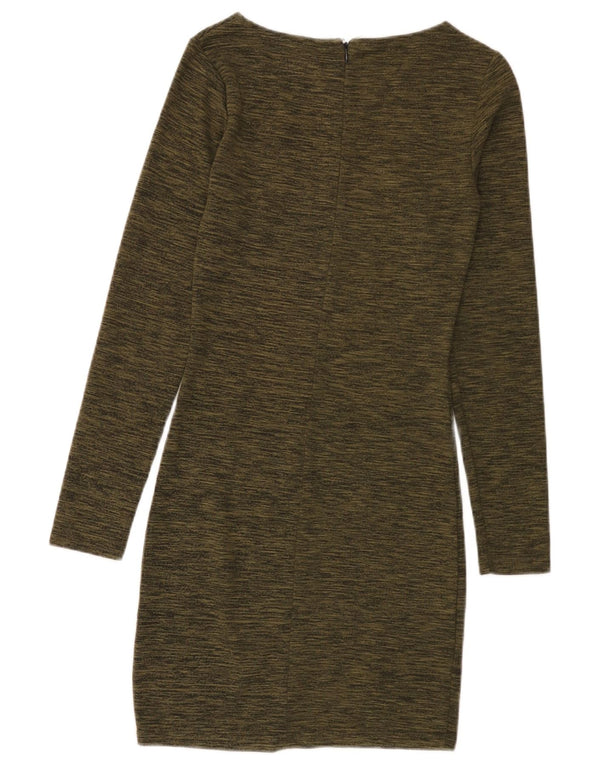 Vestido feminino Superdry manga comprida com bainha UK 4 XS Khaki Flecked Viscose
