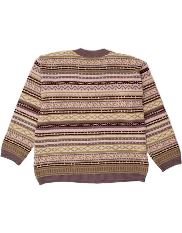 VINTAGE Womens Crew Neck Jumper Sweater UK 14 Large Purple Fair Isle