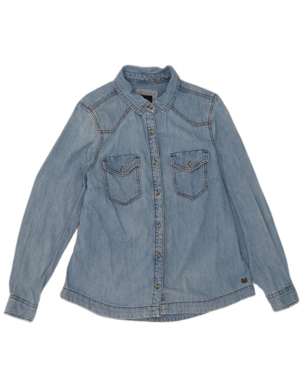 Camisa jeans feminina Crew Clothing UK 14 grande algodão azul