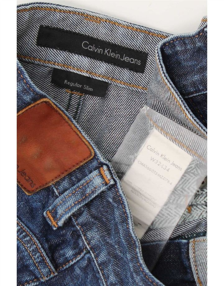 Calvin Klein Masculino Distressed Regular Slim Jeans W32 L34 Azul Algodão