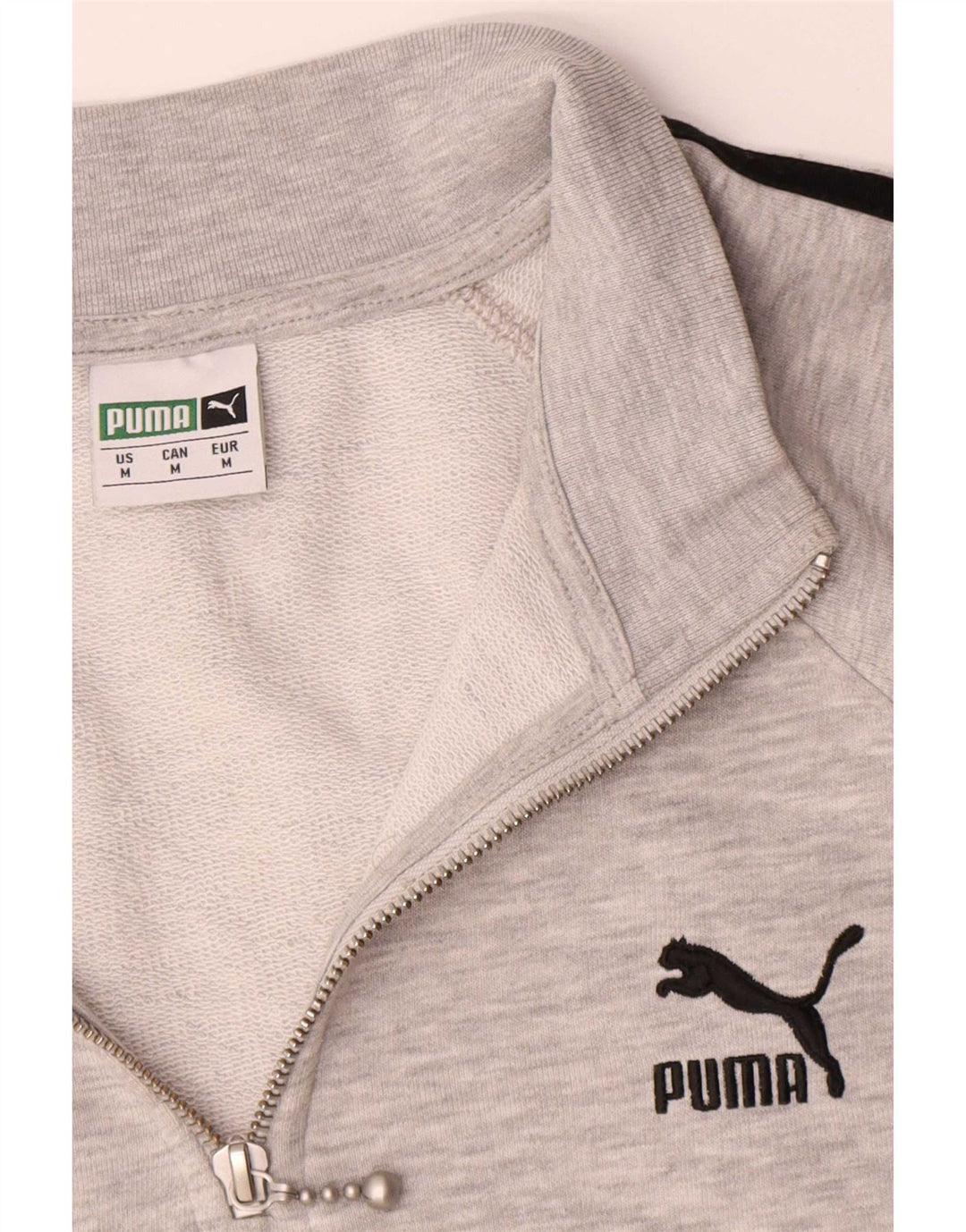 Moletom masculino Puma com gola zip e algodão manchado cinza médio