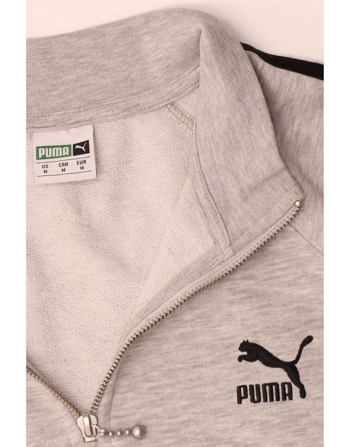 Moletom masculino Puma com gola zip e algodão manchado cinza médio