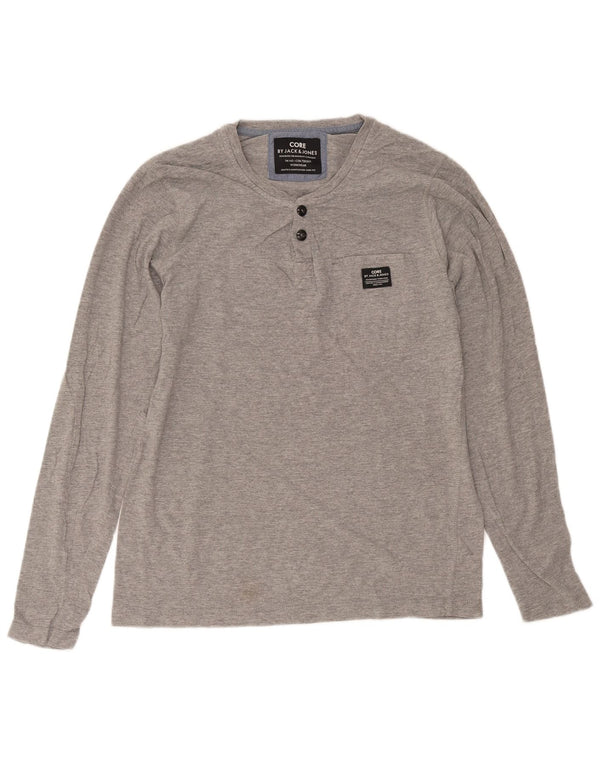 Jack & Jones Camiseta masculina de manga comprida grande algodão manchado cinza