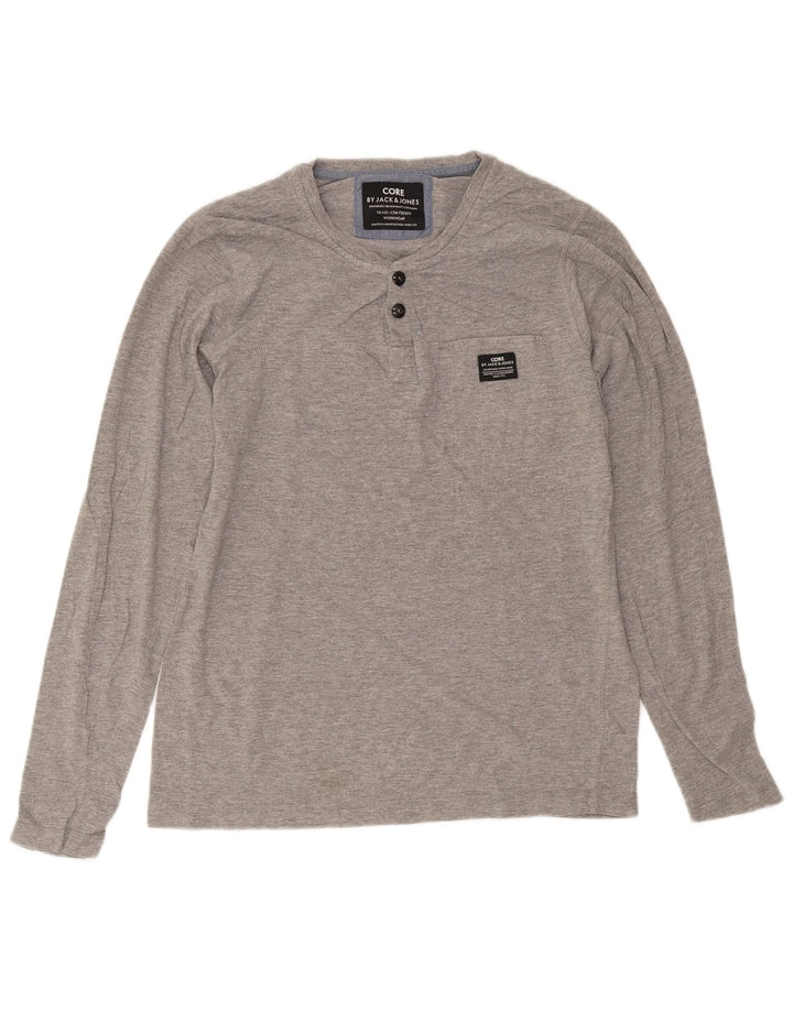 Jack & Jones Camiseta masculina de manga comprida grande algodão manchado cinza