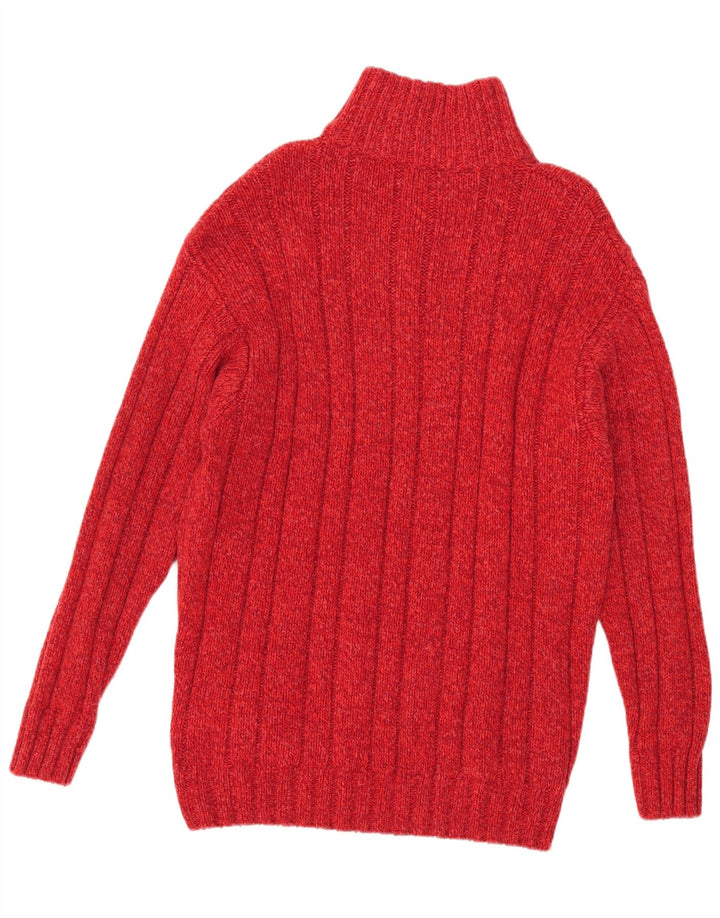 Suéter vintage masculino com zíper e gola alta de lã vermelha grande