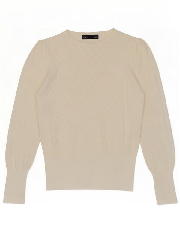 Suéter feminino Marks & Spencer com gola redonda e viscose branca pequena Reino Unido 8