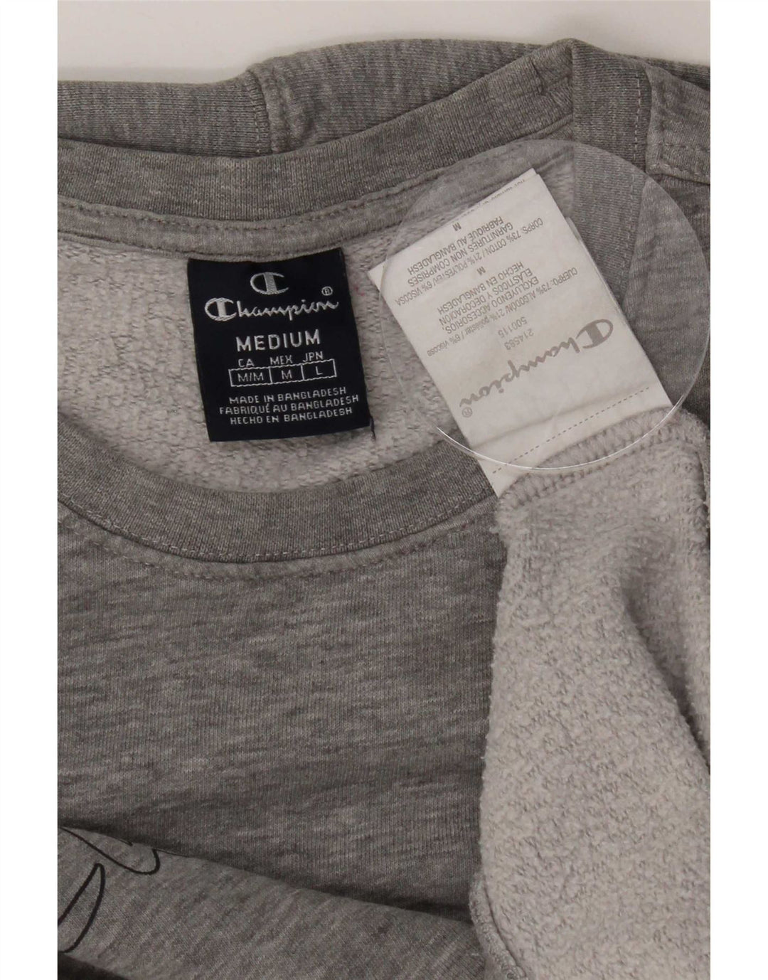 Champion moletom gráfico masculino jumper médio cinza algodão manchado