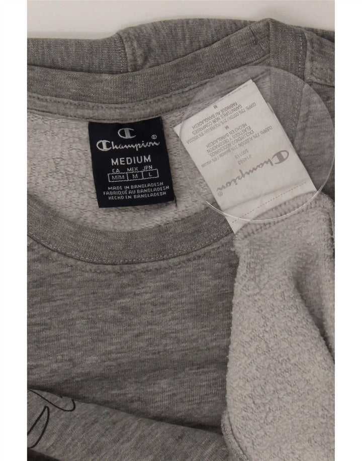 Champion moletom gráfico masculino jumper médio cinza algodão manchado