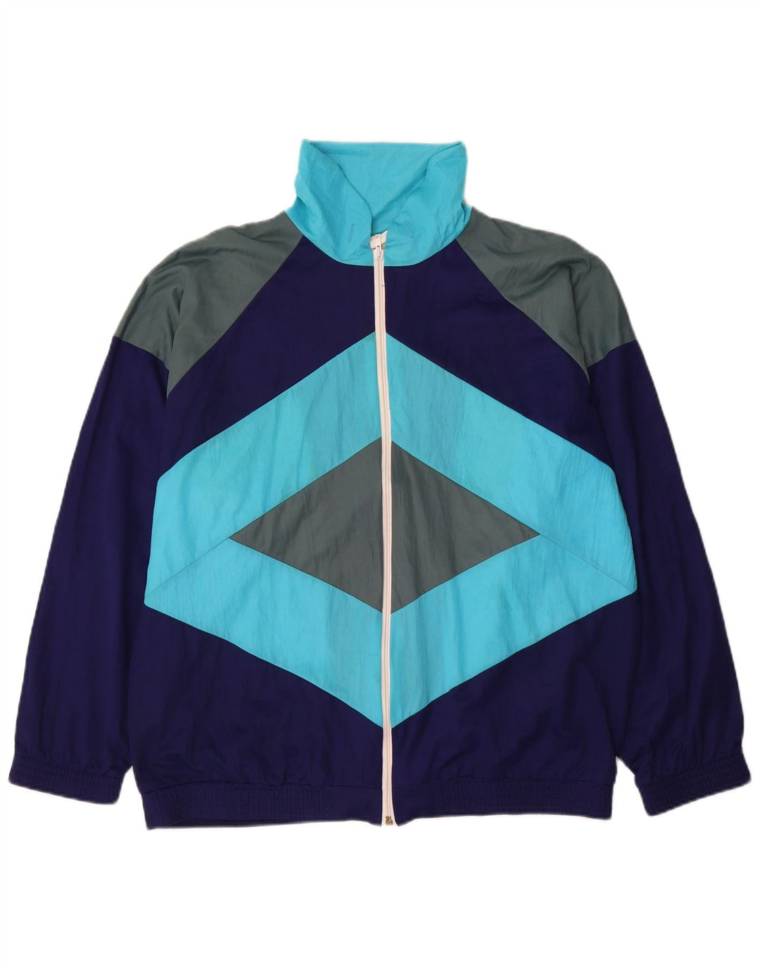 Jaqueta vintage masculina de agasalho grande bloco colorido azul marinho