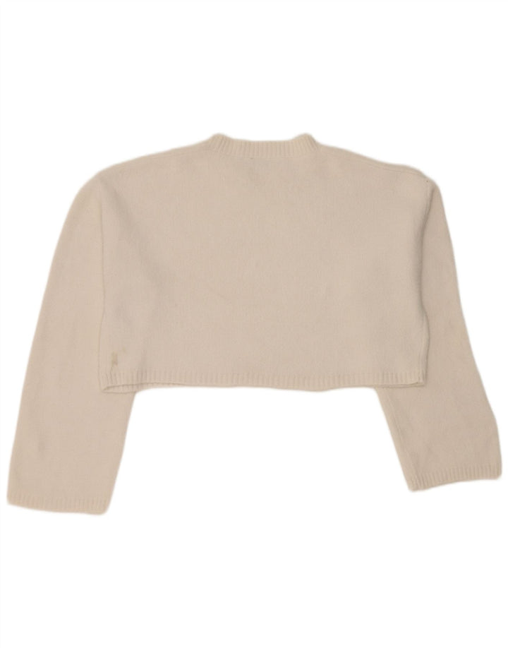 Suéter feminino Zara com gola redonda e gola redonda, Reino Unido 14, médio, branco, nylon