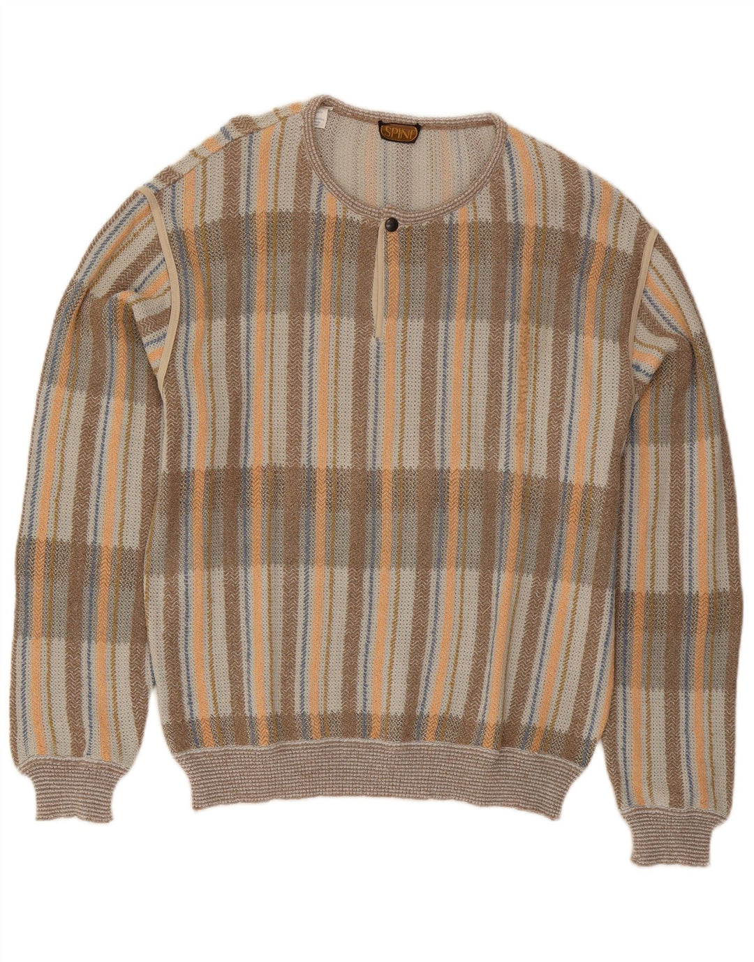 Suéter masculino vintage com decote em botão IT 54 XL algodão xadrez cinza