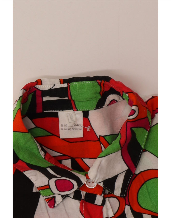 Blusa feminina VINTAGE com estampa abstrata UK 14 média multicolorida