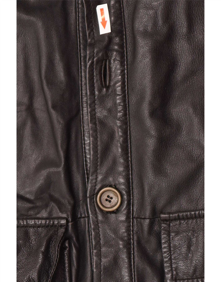 Jaqueta de couro militar masculina Squero UK 36 pequena preta