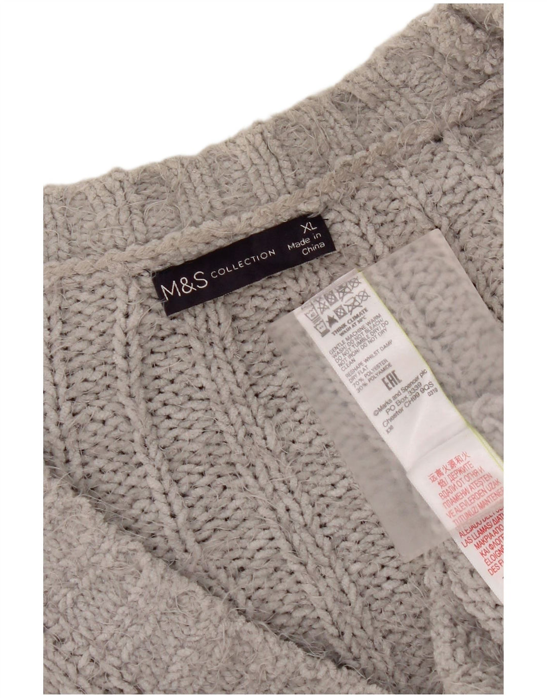Suéter cardigã feminino grande Marks & Spencer UK 18 XL cinza poliéster