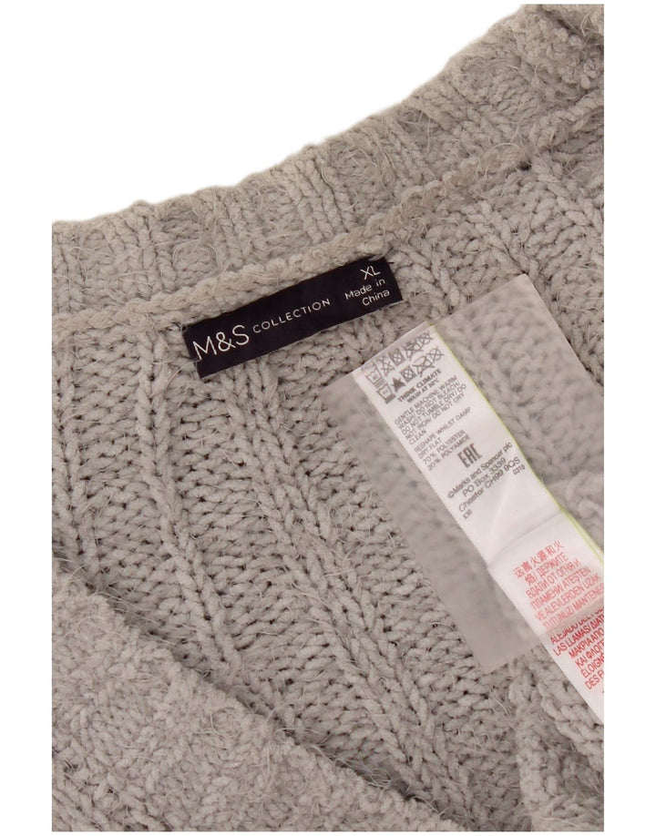Suéter cardigã feminino grande Marks & Spencer UK 18 XL cinza poliéster