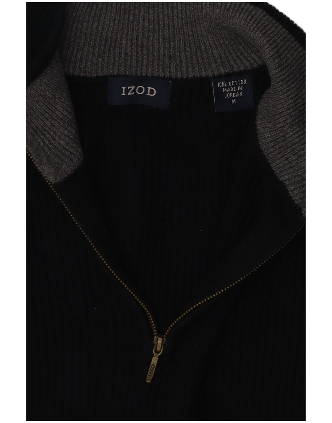 Suéter masculino IZOD com zíper e gola alta de algodão preto médio