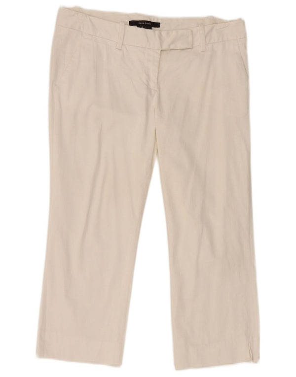 Calça capri feminina Zara reta UE 38 pequena W28 L20 algodão branco