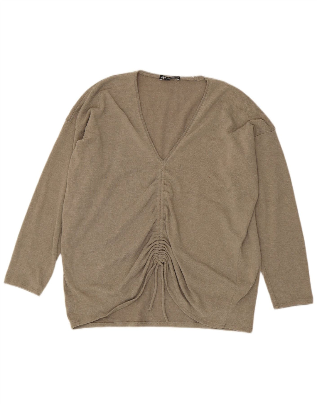 Zara Top feminino oversized manga comprida UK 12 poliéster bege médio