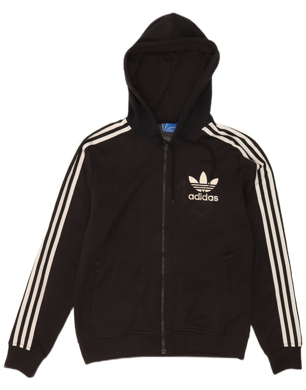 Adidas masculino zip moletom com capuz pequeno poliéster preto