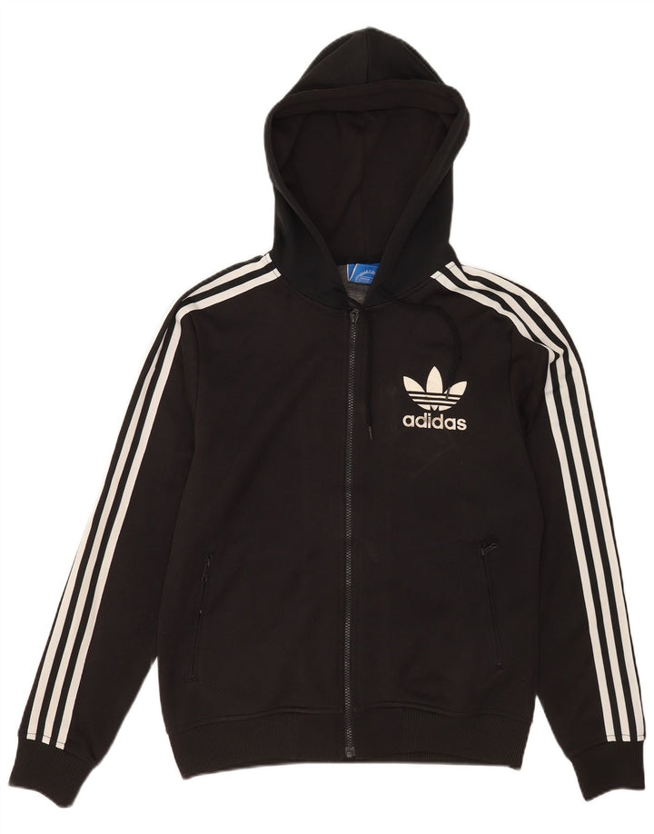 Adidas masculino zip moletom com capuz pequeno poliéster preto