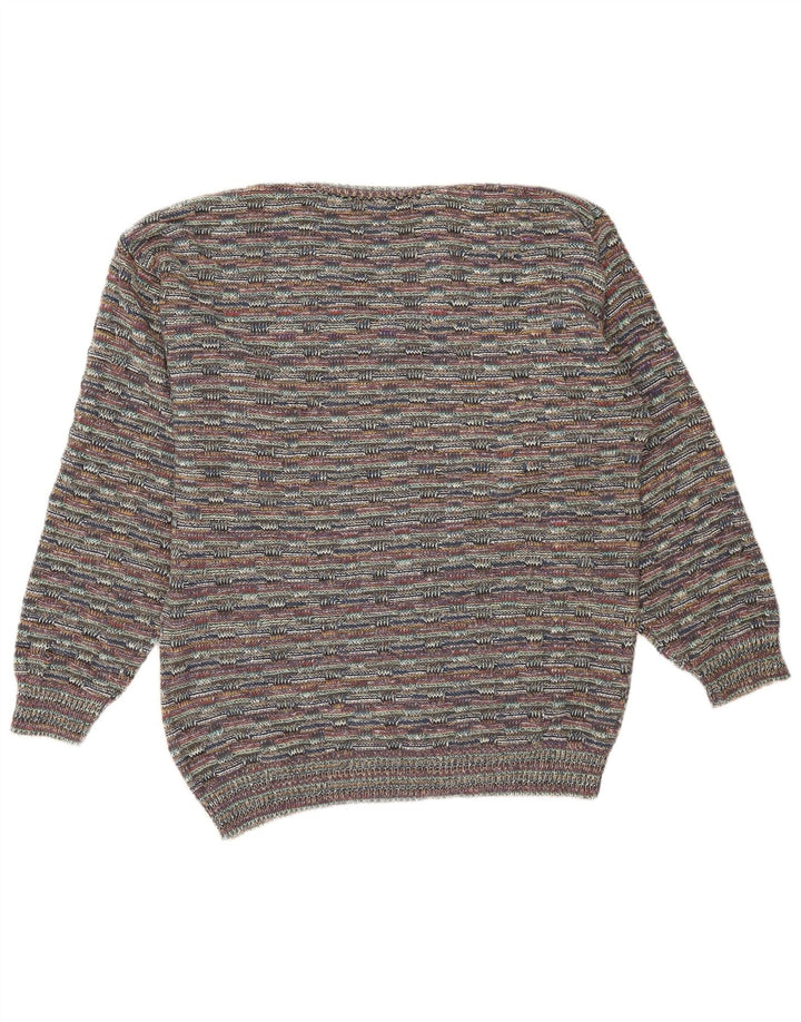 Suéter masculino vintage com decote em V XL cinza manchado