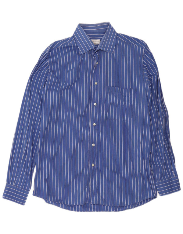 Camisa masculina Roccobarocco tamanho 40 15 3/4 risca de giz azul médio