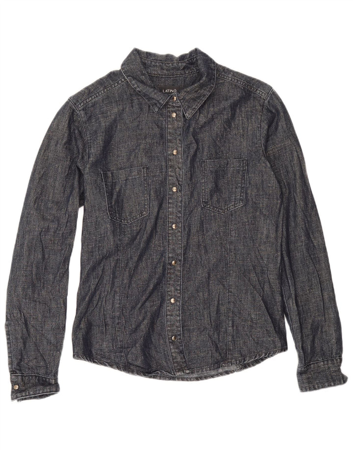 Camisa Vintage Feminina UK 12 Médio Azul Marinho