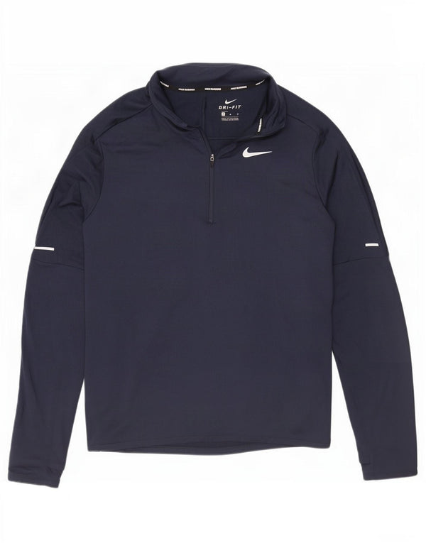 Nike Mens Dri Fit Zip Neck Top Manga Longa Médio Azul Marinho Poliéster
