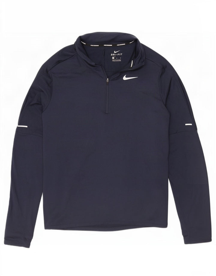 Nike Mens Dri Fit Zip Neck Top Manga Longa Médio Azul Marinho Poliéster