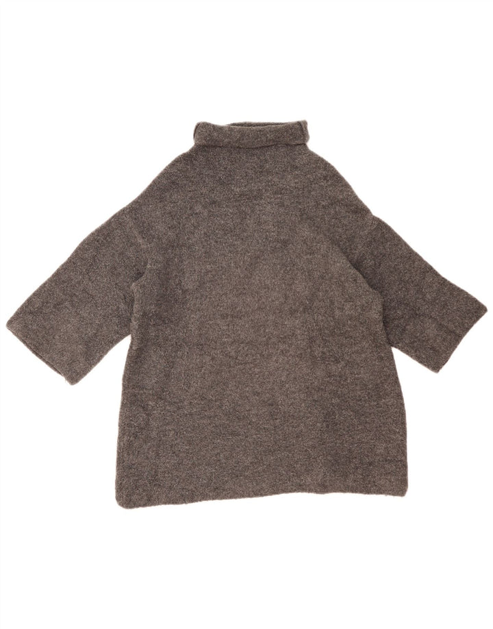 Suéter feminino ZARA manga 3/4 com gola redonda grande Reino Unido 10 pequeno cinza