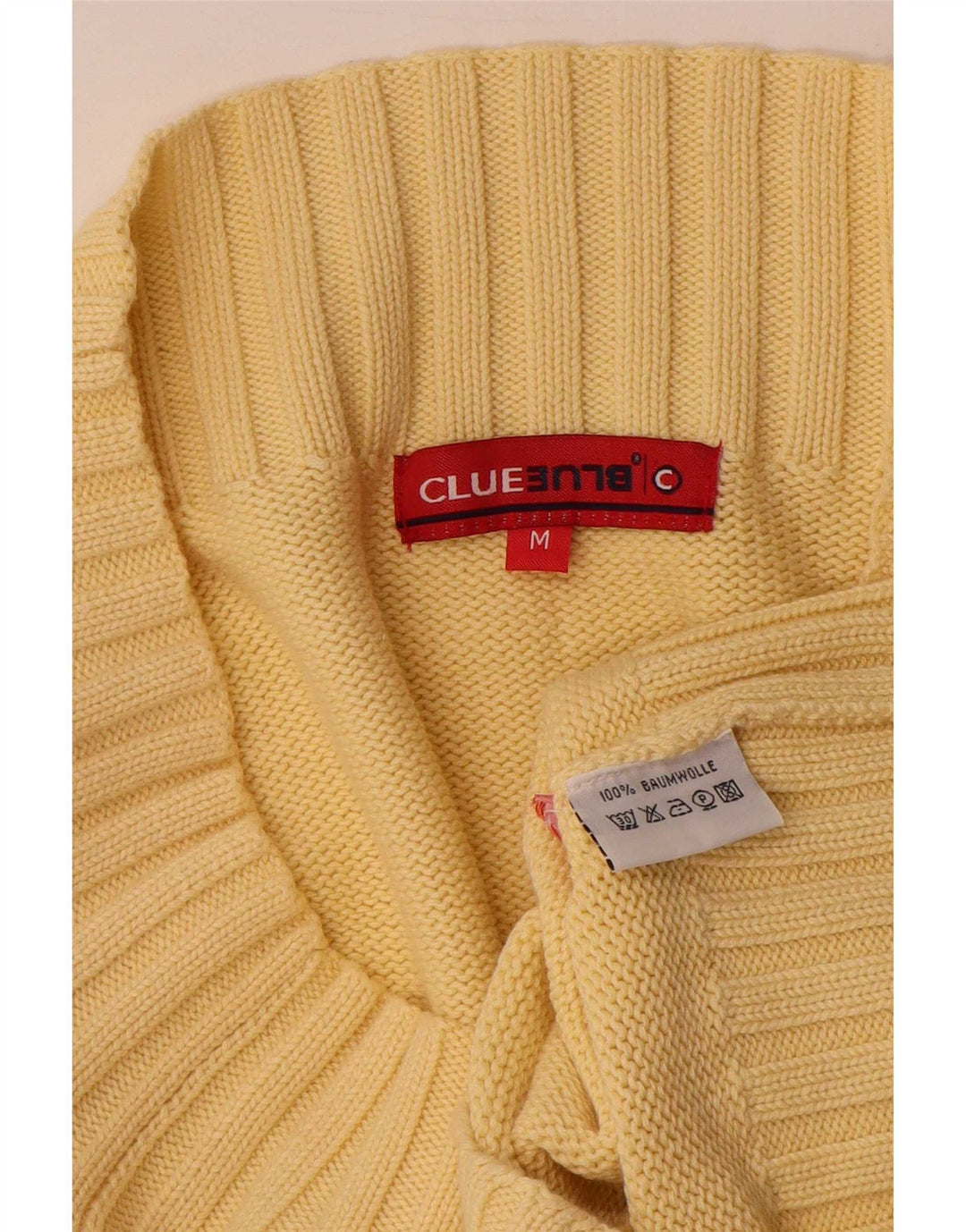 Suéter feminino vintage sem ombro Reino Unido 12 algodão amarelo médio