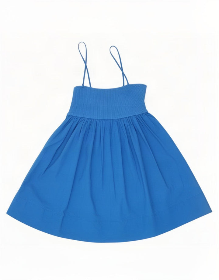 Vestido de verão feminino Zara UK 14 grande algodão azul