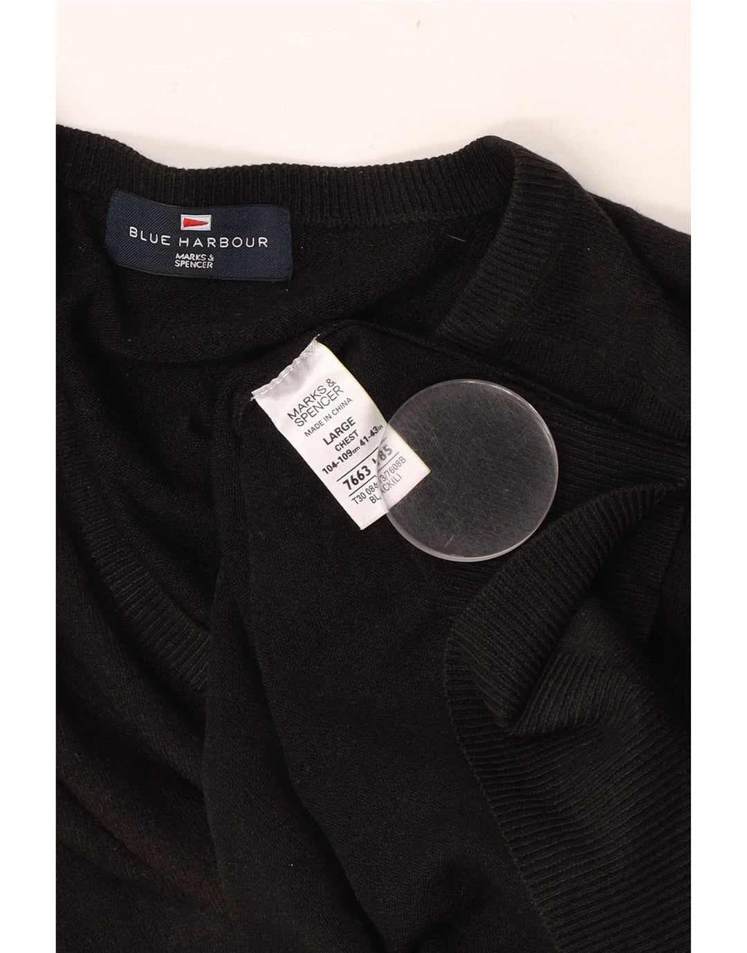 Suéter masculino Marks & Spencer com decote em V Reino Unido 41/43 grande preto