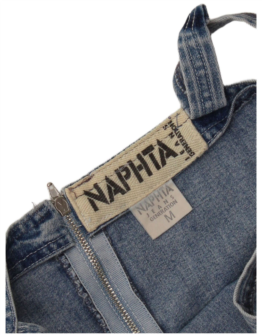 Mini vestido jeans feminino vintage sem mangas Reino Unido 12 algodão azul médio