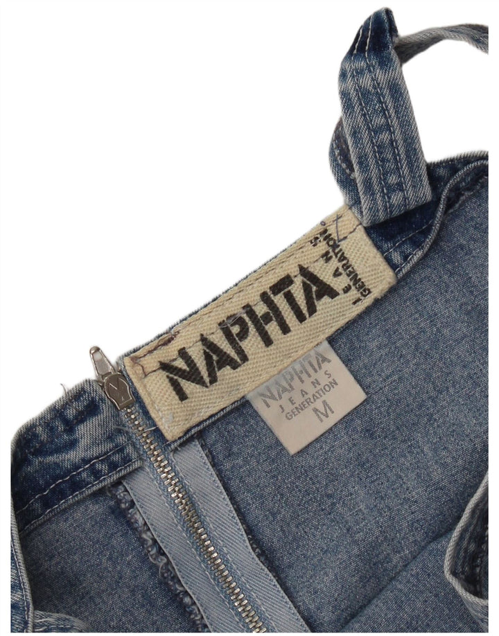 Mini vestido jeans feminino vintage sem mangas Reino Unido 12 algodão azul médio