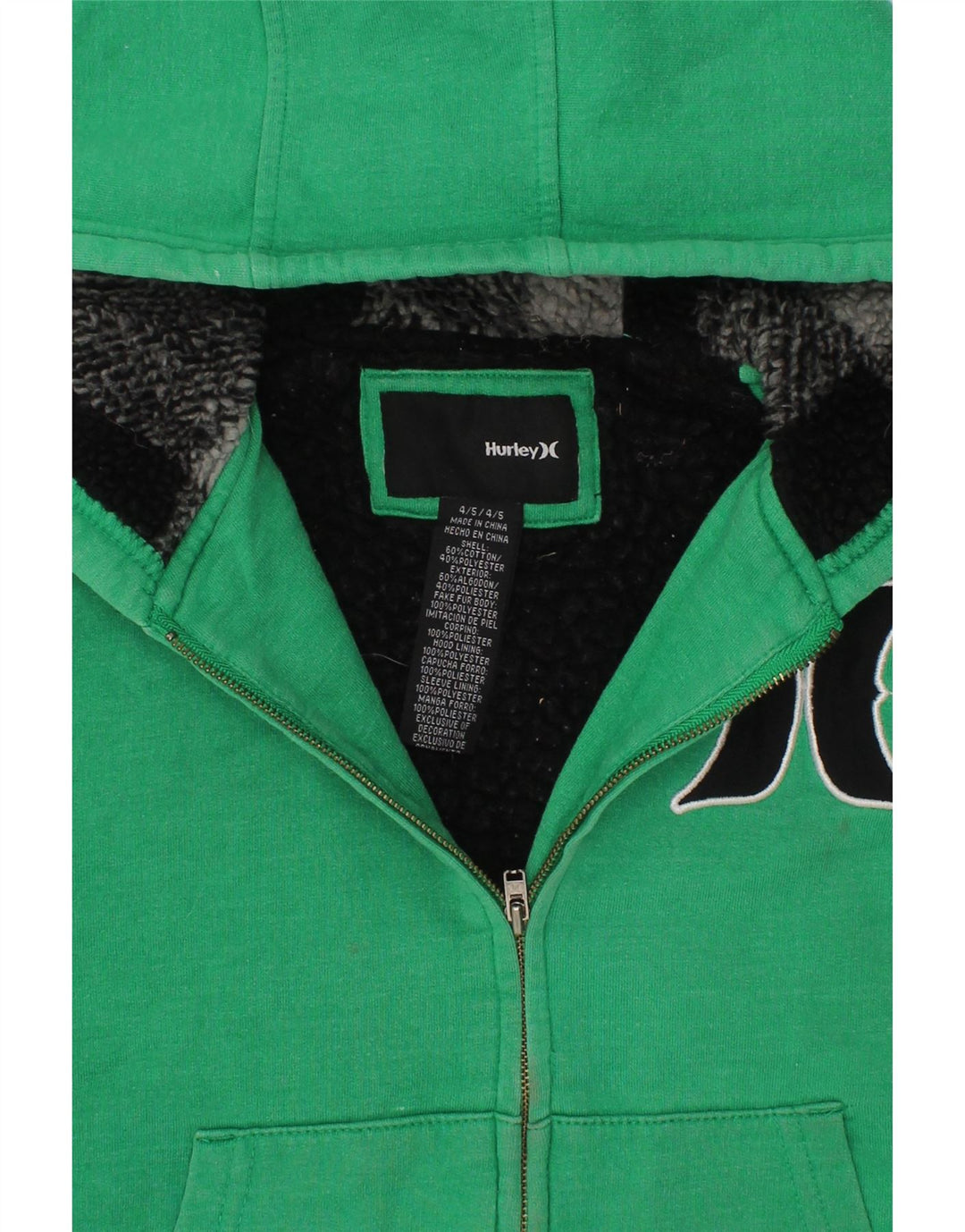 HURLEY Boys Graphic Zip Hoodie Sweater 4-5 Years Green Cotton Vintage Hurley and Second-Hand Hurley from Messina Hembry 