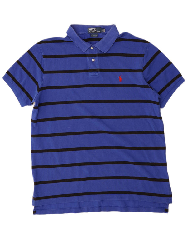 POLO RALPH LAUREN Camisa polo masculina de ajuste personalizado XL algodão listrado azul