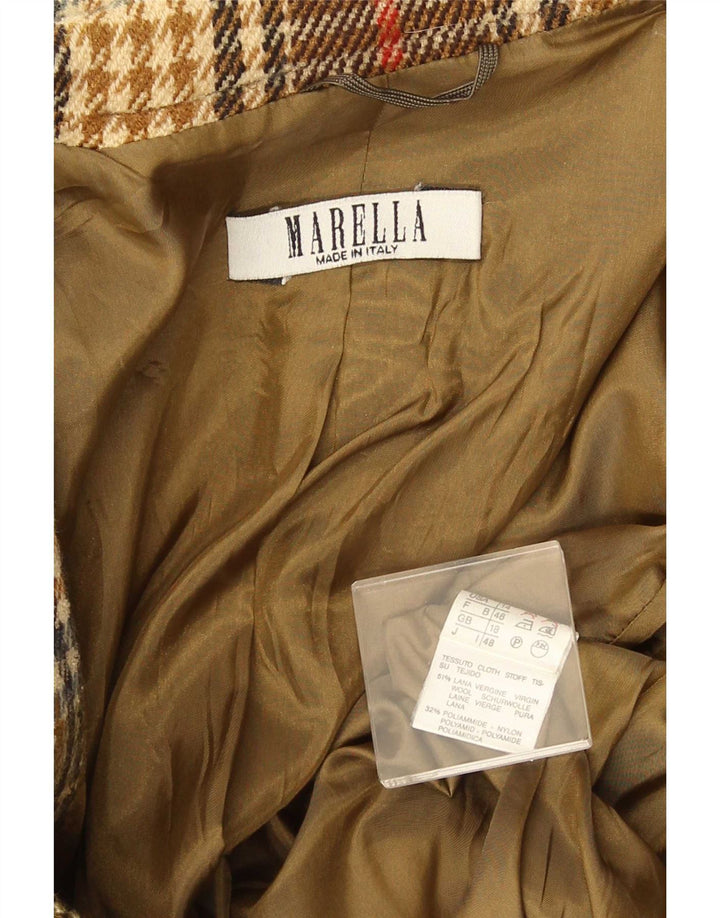 Jaqueta blazer feminina Marella com 2 botões Reino Unido 18 XL marrom xadrez lã