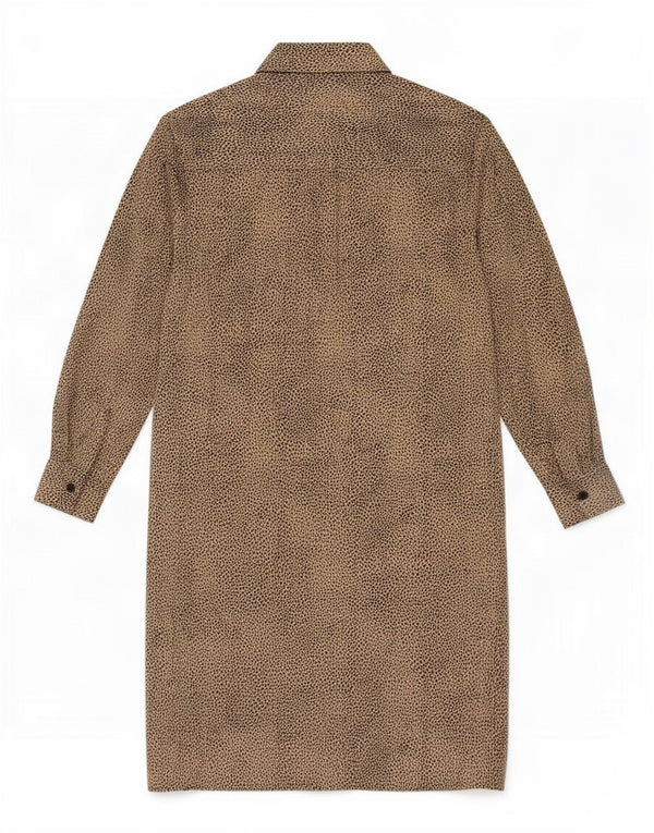 Vestido camisa feminino Zara com ajuste relaxado e manga comprida Reino Unido 6 XS bege estampa animal