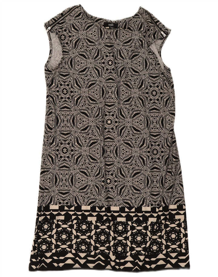 Vestido feminino Wallis sem mangas UK 12 poliéster geométrico preto médio