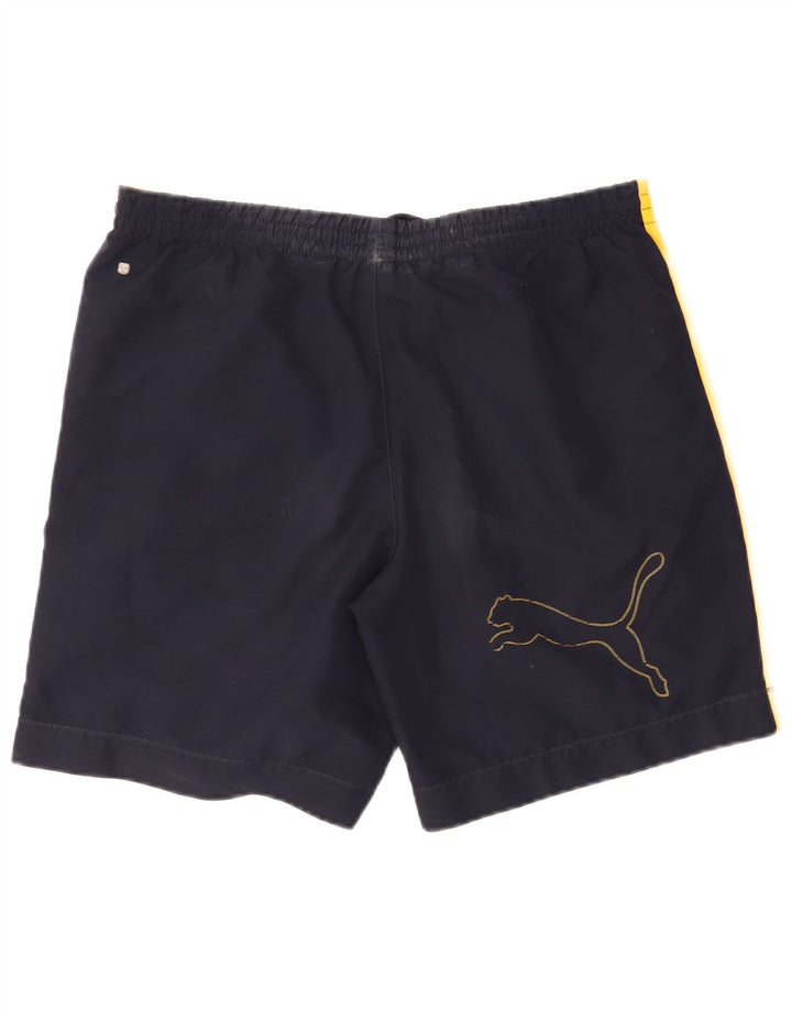 Shorts de natação masculinos Puma Graphic médio azul marinho colorblock