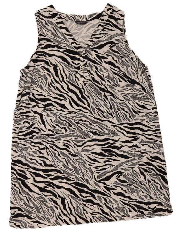 Vestido feminino Marks & Spencer sem mangas com estampa animal UK 22 2XL branco