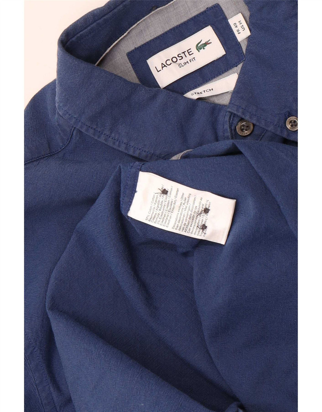 Camisa masculina Lacoste Slim Fit tamanho 40 algodão azul marinho médio