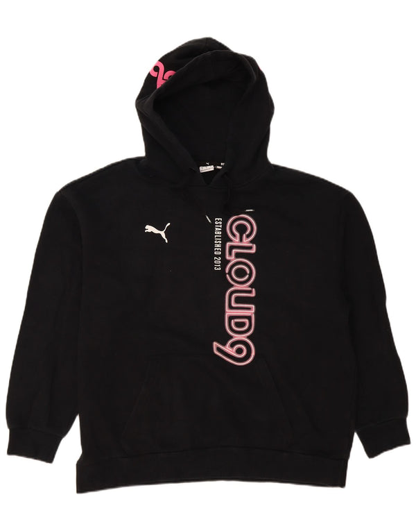 Puma feminino gráfico oversized moletom com capuz UK 14 médio algodão preto