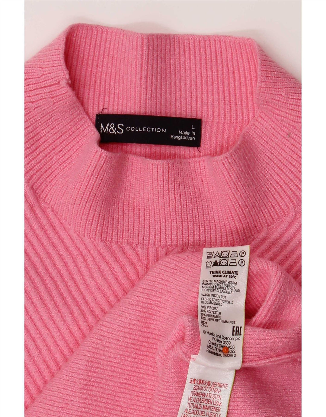 Suéter feminino Marks & Spencer com gola tartaruga Reino Unido 16 grande viscose rosa