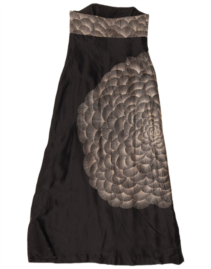Vestido feminino Monsoon com estampa abstrata maxi sem alças Reino Unido 12 médio preto